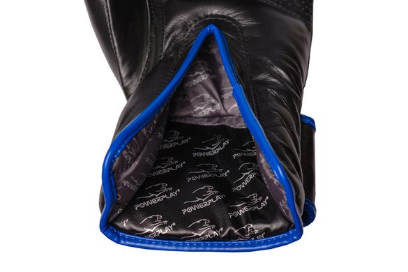 Боксерские перчатки PowerPlay 3022 A черно-синие [натуральная кожа] 10 унций