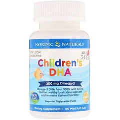 Риб'ячий жир (ДГК) для Дітей, (3-6 років) , 250 мг, Смак Полуниці, Children's DHA, Nordic Naturals, 90 міні