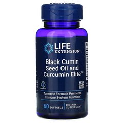 Масло семян черного тмина и куркумин элитный экстракт куркумы, Black Cumin Seed Oil and Curcumin Elite Turmeric Extract, Life Extension, 60 мягких капсул