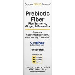 Пребіотична клітковина плюс куркума імбир та босвелія California Gold Nutrition Prebiotic Fiber Plus Turmeric Ginger & Boswellia 3 пакетики по 6,3 г