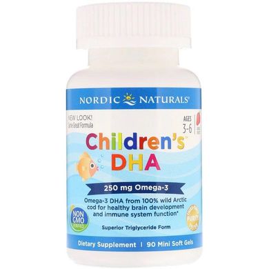 Рыбий жир (ДГК) для Детей, (3-6 лет) , 250 мг, Вкус Клубники, Children's DHA, Nordic Naturals, 90 мини капсул