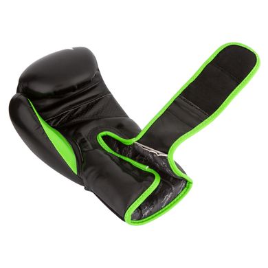 Боксерские перчатки PowerPlay 3018 черно-зеленые 14 унций