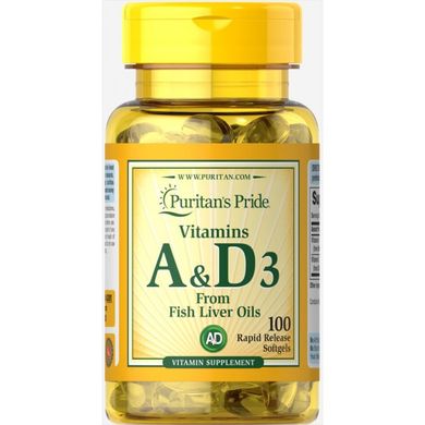 Вітамін А і Д Puritan's Pride Vitamins A & D 5000/400 IU (100 капс)