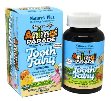 Пробиотик для Здоровья Зубов и Полости Рта для Детей, Вкус Ванили, Tooth Fairy, Animal Parade, Natures Plus,
