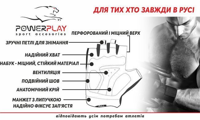 Перчатки для фитнеса и тяжелой атлетики PowerPlay 2076 черные S