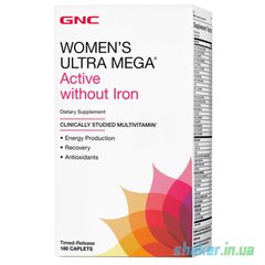 Витамины для женщин GNC Womens Ultra Mega Active Without Iron (180 таб)