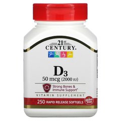 Вітамін Д3 21st Century Vitamin D3 2000 IU 250 таблеток