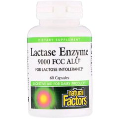 Ензим лактази, Lactase Enzyme, Natural Factors, 9000 FCC ALU, 60 капсул