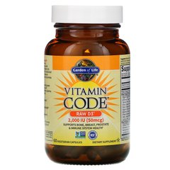 Сырой Витамин D3, RAW D3, Vitamin Code, Garden of Life, 2000 МЕ (50 мкг) , 60 вегетарианских капсул