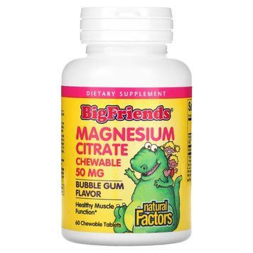 Магний цитрат для детей, 50 мг, вкус жевательной резинки, Magnesium Citrate, Natural Factors, 60 жевательных таблеток