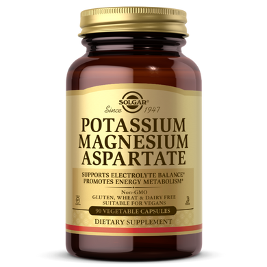 Аспартат Калия и Магния, Potassium Magnesium ASPARTATE, Solgar, 90 вегетарианских капсул
