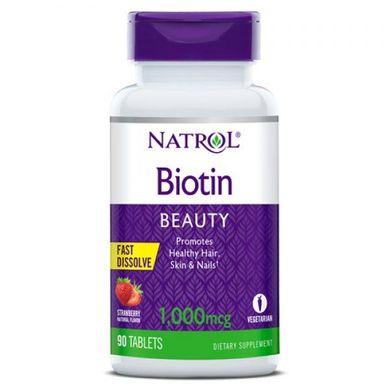 Біотин Natrol Biotin Fast Dissolve 1,000 mcg (90 таб) вітамін б7 полуниця