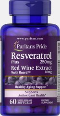 Ресвератрол Puritan's Pride Rasveratrol 250 mg plus Red Wine Extract 10 mg 60 капсул