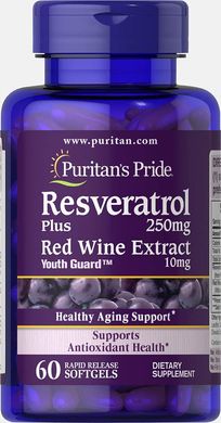 Ресвератрол Puritan's Pride Rasveratrol 250 mg plus Red Wine Extract 10 mg 60 капсул