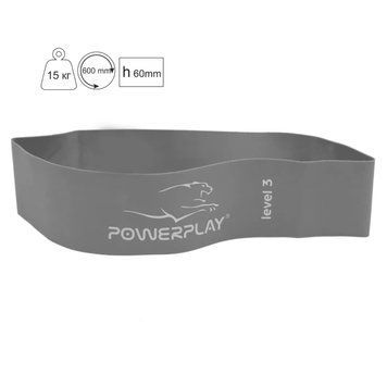 Фітнес гумка PowerPlay 4140 Level 3 (600*60*1.0 мм, 15кг) Сіра