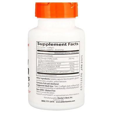 Натуральная Формула для Улучшения Зрения, Lutemax, Doctor's Best, 60 желатиновых капсул