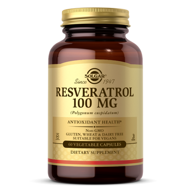 Ресвератрол, Resveratrol, Solgar, 100 мг, 60 вегетарианских капсул