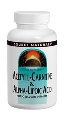 Ацетил-Л-карнітин та Альфа-ліпоєва кислота 650мг, Source Naturals, 60 таблеток