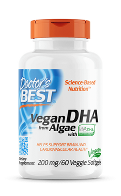 Веганский DHA докозагексаеновая кислота на основе водорослей 200 мг, Life's DHA, Doctor's Best, 60 желатиновых капсул