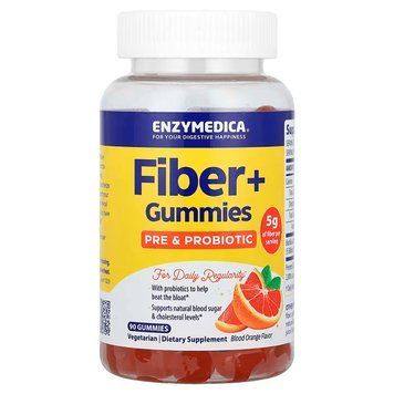 Клітковина +, з пребіотиками та пробіотиками, смак червоного апельсина, Fiber+, Enzymedica, 60 жувальних цукерок