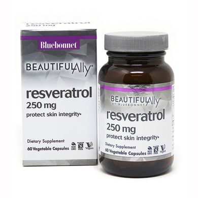 Ресвератрол 250 мг, Beautiful Ally, Bluebonnet Nutrition, Resveratrol 250 мg, 60 растительных капсул