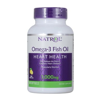 Омега 3 Natrol Omega-3 Fish Oil 1,000 mg 60 капс, лимон риб'ячий жир