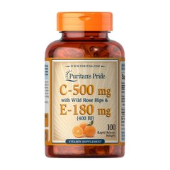 Вітамін C Puritan's Pride Vitamin C-500 mg with Rose Hips & E-180 mg 100 капсул
