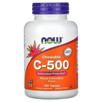 Витамин С-500, Chewable Vitamin C, Now Foods, вишневый и ягодный вкус, 100 жевательных таблеток