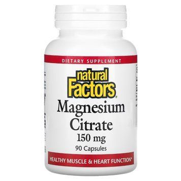 Магний цитрат, 150 мг, Magnesium Citrate, Natural Factors, 90 капсул