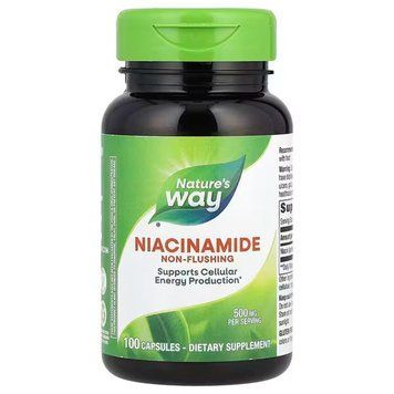 Витамин В3, Niacinamide, Nature's Way, 500 мг, не вызывает покраснения, 100 веганских капсул