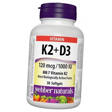 Витамин К + Д3 Webber Naturals Vitamin K2 + D3 30 капсул