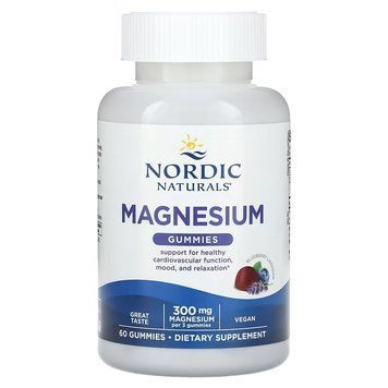 Магний, 300 мг на порцию, вкус черники и лаванды, Magnesium, Nordic Naturals, 60 жевательных конфет