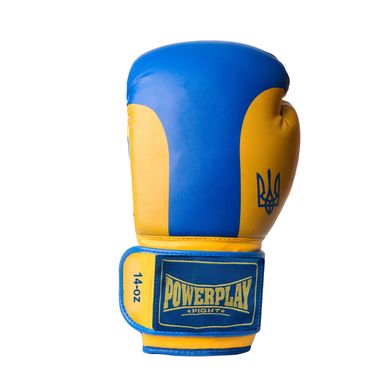 Боксерские перчатки PowerPlay 3021 Ukraine сине-желтые 14 унций