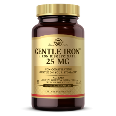 Хелатное Железо, 25 мг, Gentle Iron, Solgar, 180 растительных капсул