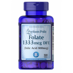 Фолат Puritan's Pride Folate 1333mcg DFE (Folic Acid 800 mcg) 500 таблеток
