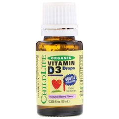 Жидкий Витамин D3 для Детей со Вкусом Ягод, 400 МЕ, Organic Vitamin D3 Drops, ChildLife, 10 мл