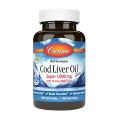 Омега 3 Carlson Labs Cod Liver Oil Super 1000 mg With D3 100 капсул