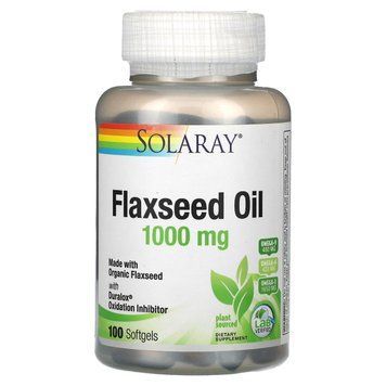 Лляне олія, Flaxseed Oil, Solaray, 333 мг, 100 гелевих капсул