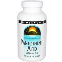 Source Naturals, Пантотеновая кислота, витамин В-5, 250 мг, 250 таблеток