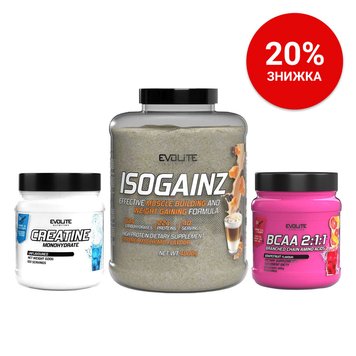 Набір Iso Gainz 4 kg caramel macchiato + Creatine Monohydrate 500 g unflavoured + BCAA 2:1:1 400 g grapefruit