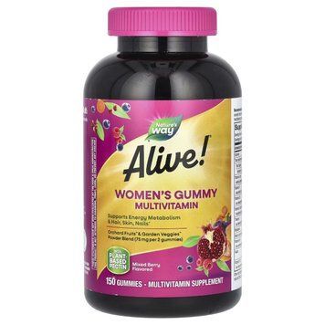 Мультивитамины для женщин, вкус ягод, Alive! Women's Gummy Multivitamin, Nature's Way, 150 жевательных конфет