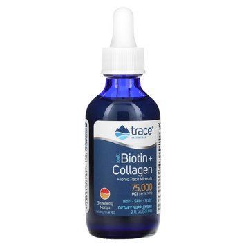 Біотин та Колаген іонізований, 75 000 мкг, смак полуниці та манго, Ionic Biotin Collagen, Trace Minerals, 59 мл