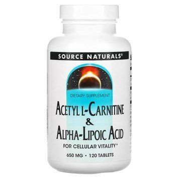 Ацетил карнітин + альфа-ліпоєва кислота, Acetyl L-Carnitine & Alpha-Lipoic Acid, Source Naturals, 650 мг, 120 таблеток