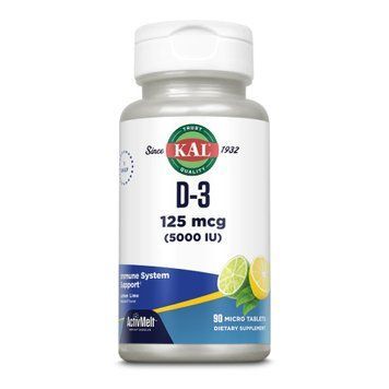 Вітамін Д3 KAL D-3 5000 IU 125mcg 90 таблеток Lemon Lime