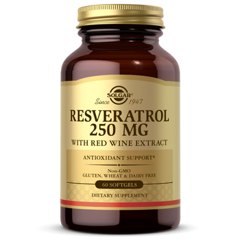 Ресвератрол зктом Червоного Вина, 250мг Resveratrol with red Wine Extract, Solgar, 60 капсул